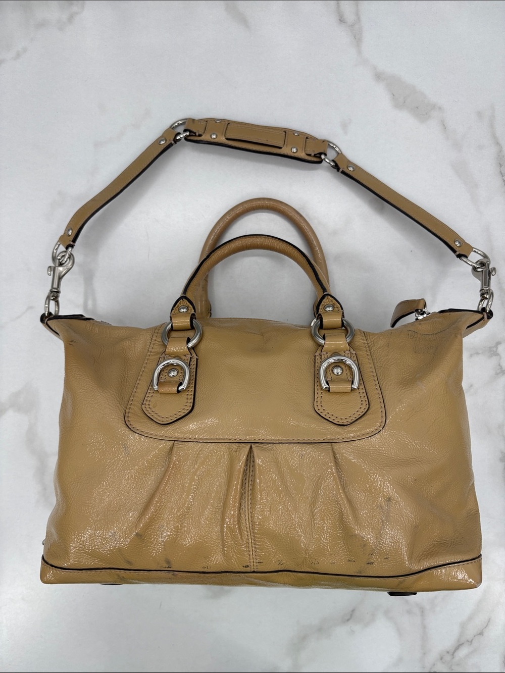 Coach Beige/Tan Leather Shoulder Satchel with Removable Strap - Picture 3 of 11